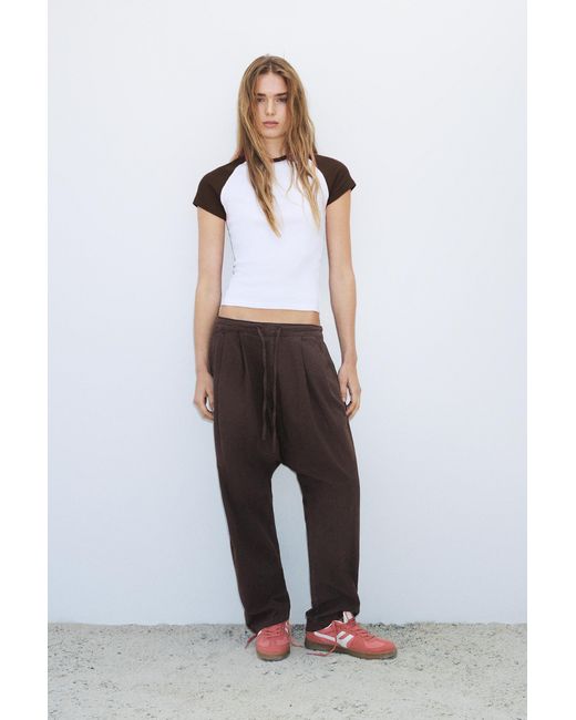 Pull&Bear Brown Drawstring Sarouel Baggy Trousers