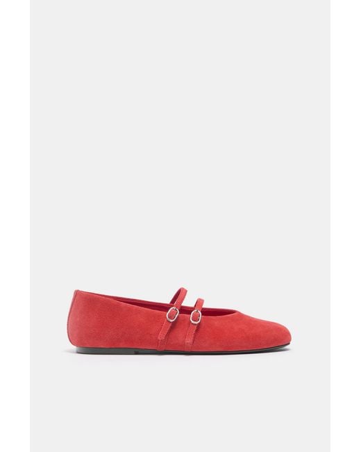 Pull&Bear Red Leather Strap Ballerinas