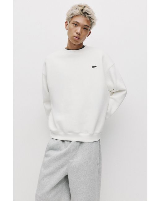 Pull&Bear White Stwd Round Neck Sweatshirt for men