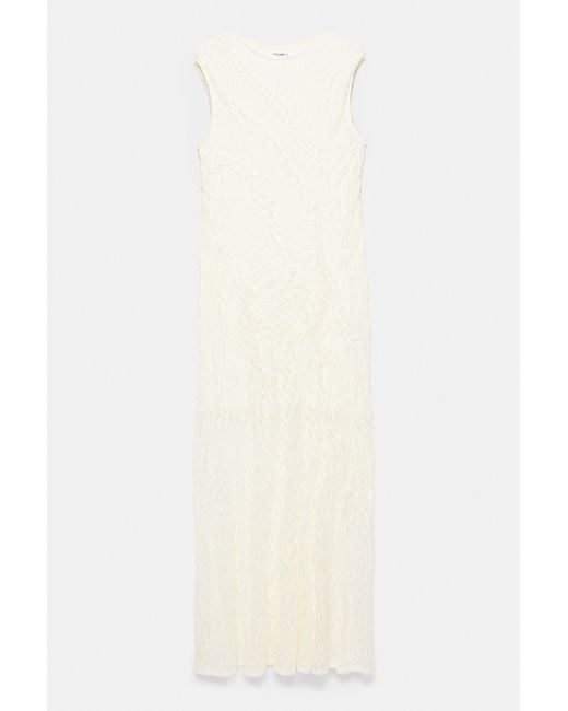 Pull&Bear Natural Fitted Lace Midi Dress