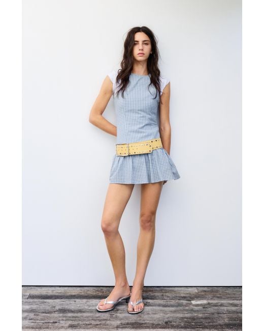 Pull&Bear Blue Short Check Dress With Voluminous Hem