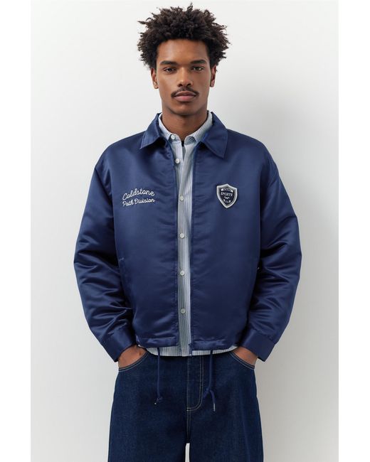 Pull&Bear Blue Embroidered Satin Jacket for men
