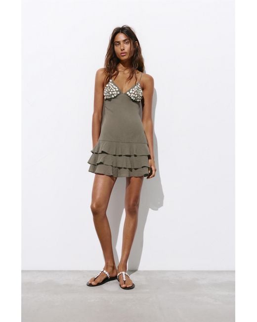 Pull&Bear Green Short Strappy Button Dress