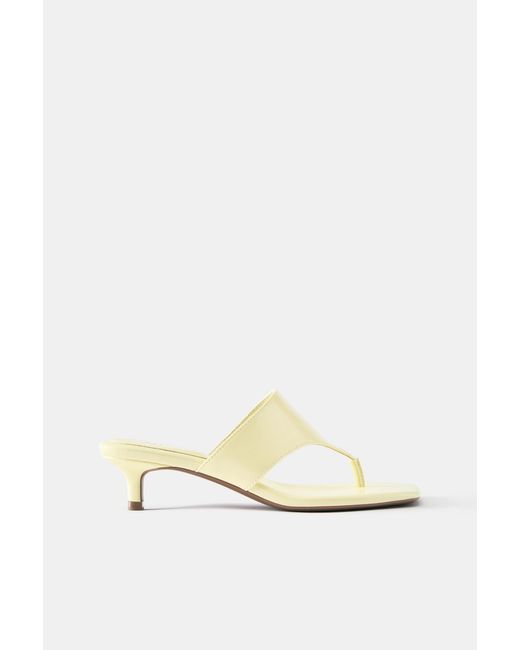 Pull&Bear White Heeled Sandals With Toe Loop