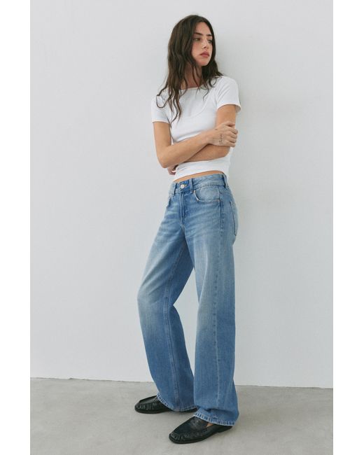 Pull&Bear Recht Model Jeans Met Lage Taille in het Blue
