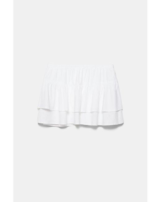 Pull&Bear White Ruffled Mini Skirt With Linen
