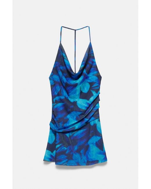 Pull&Bear Blue Short Floral Strappy Dress
