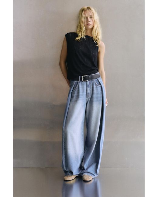Pull&Bear Blue Pleated Balloon Fit Jeans