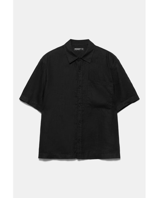 Pull&Bear Black 100% Linen Short Sleeve Shirt for men