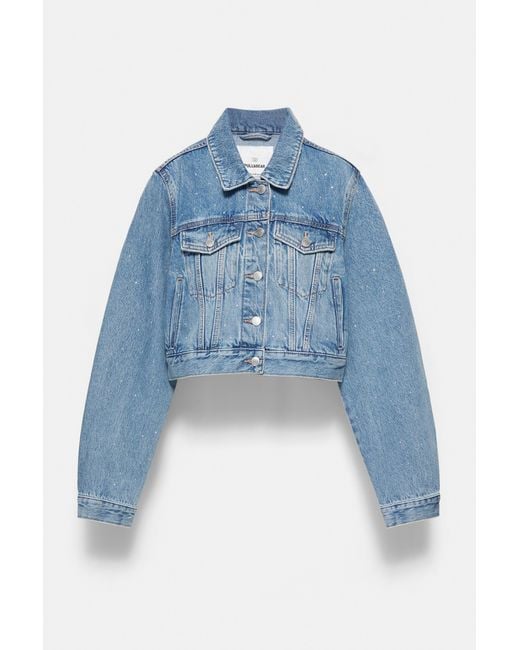 Pull&Bear Cropped Denim Jack Met Strass in het Blue