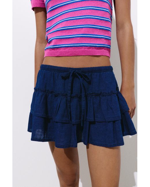 Pull&Bear Pink Denim Skort With Ruffles