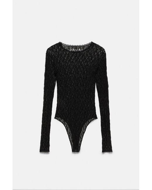 Pull&Bear Black Langarm-Spitzenbody
