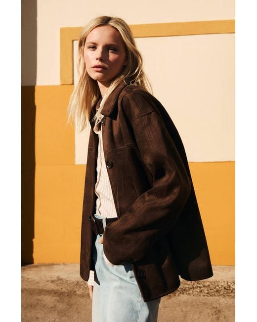Pull&Bear Brown Jacke Aus Wildlederimitat