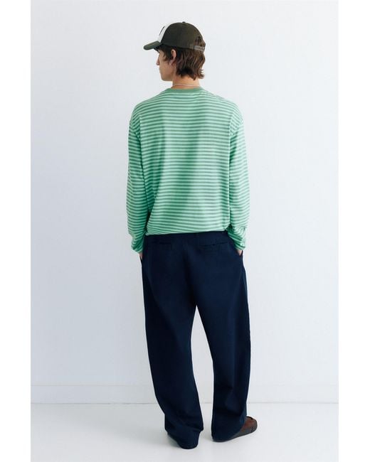 Pull&Bear Green Striped Stwd T-Shirt for men