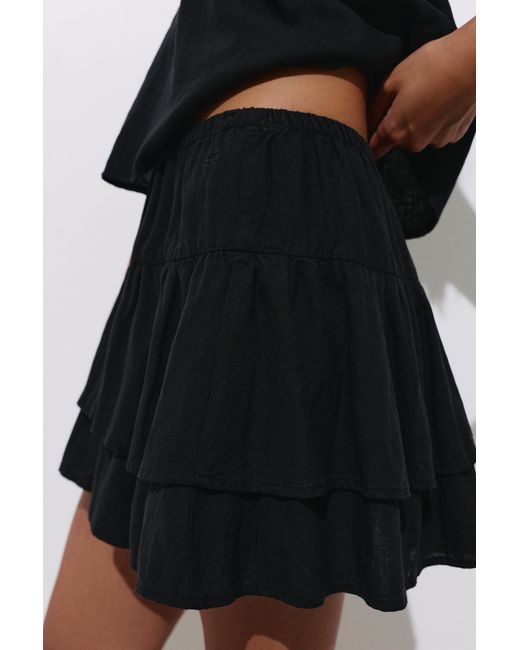 Pull&Bear Black Ruffled Mini Skirt With Linen