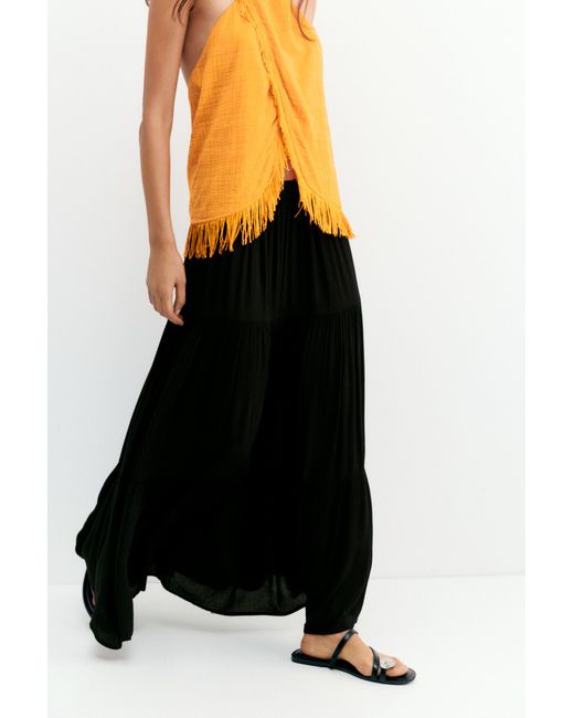 Pull&Bear Blue Flowy Paneled Midi Skirt
