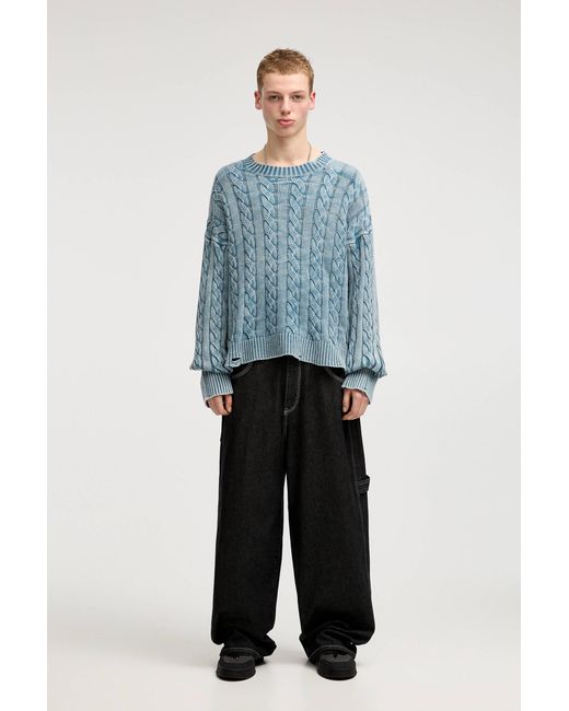 Pull&Bear Stwd-Pullover Mit Zopfmuster Und Rissen in Blue für Herren