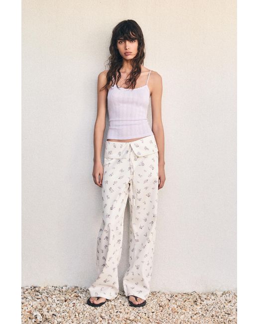 Pull&Bear Natural Strappy Pointelle Knit Top