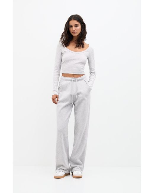 Pull&Bear White Trainingsanzug Hose Jogging-Stil Wide-Leg
