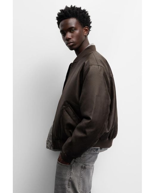 Pull&Bear Black Faux Leather Bomber Jacket for men