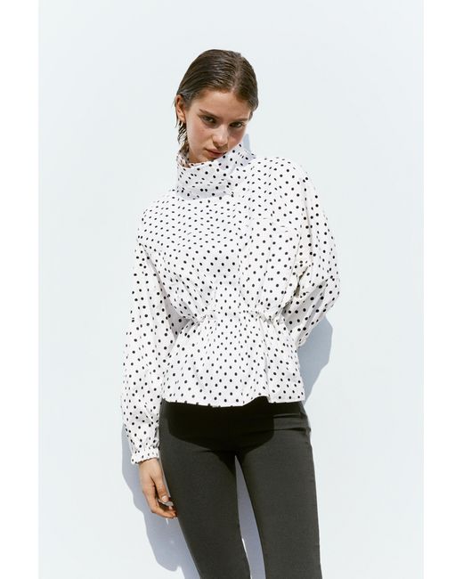 Pull&Bear White Polka Dot High Neck Jacket