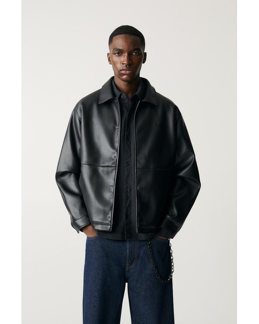 Pull&Bear Blue Faux Leather Jacket for men