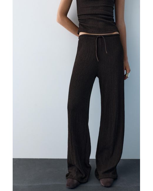 Pull&Bear Gray Wide-Leg Crepe Trousers