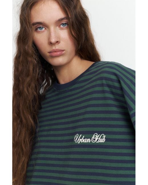 Pull&Bear Blue Striped T-Shirt With Text