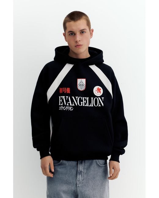 Pull&Bear Black Evangelion Hoodie for men