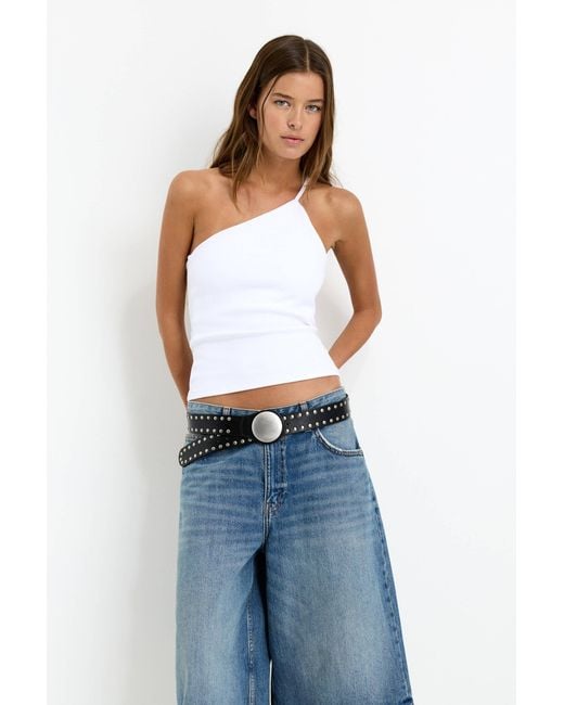 Pull&Bear Blue Top Mit Asymmetrischen Trägern