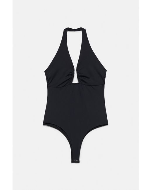 Pull&Bear Gray Gathered Halter Neck Bodysuit