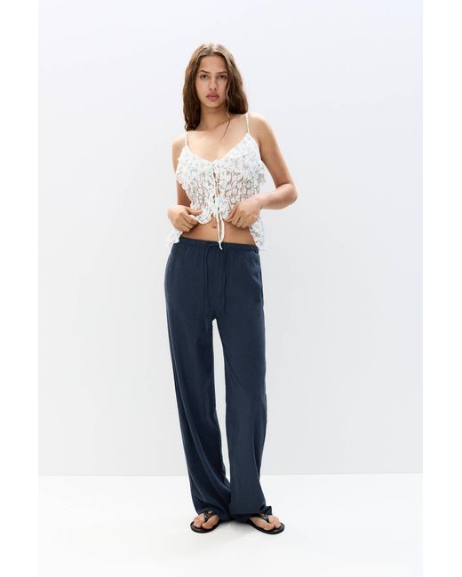 Pull&Bear Blue Fließende Hose Mit Leinen