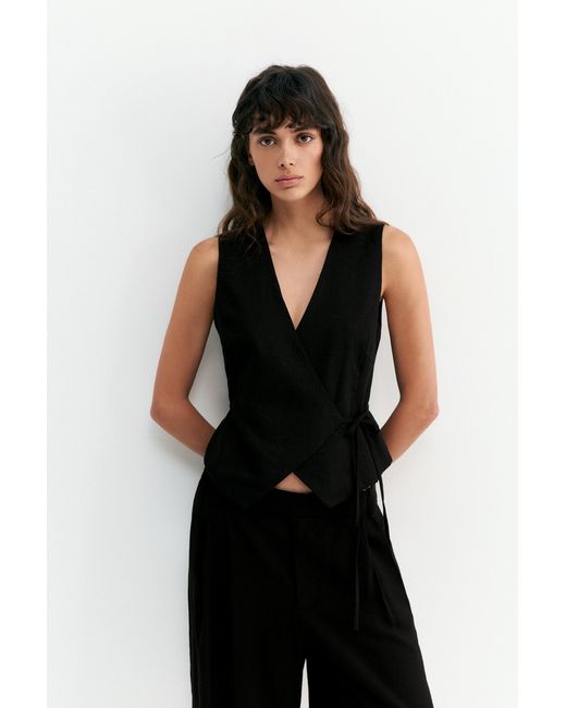 Pull&Bear Green Rustic Linen-Blend Waistcoat