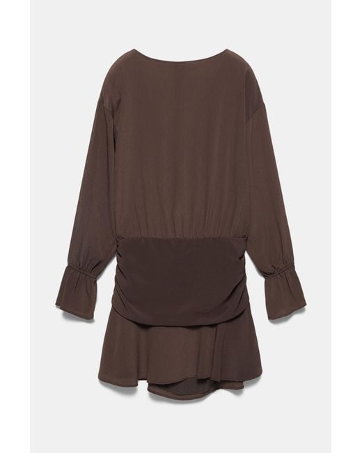 Pull&Bear Brown Short Ruffle Dress