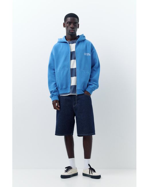 Pull&Bear Blue Hoodie With Zip for men