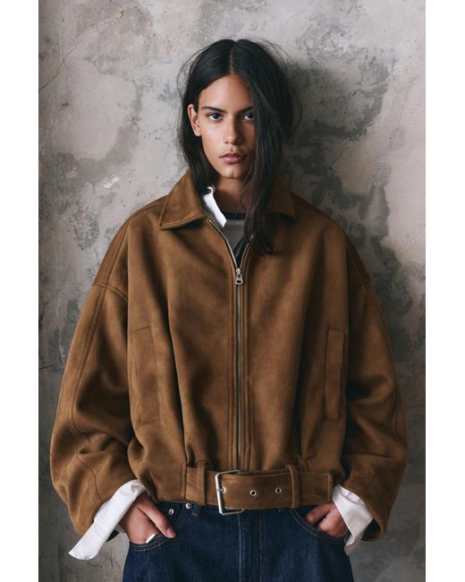Pull&Bear Natural Faux Suede Bomber Jacket