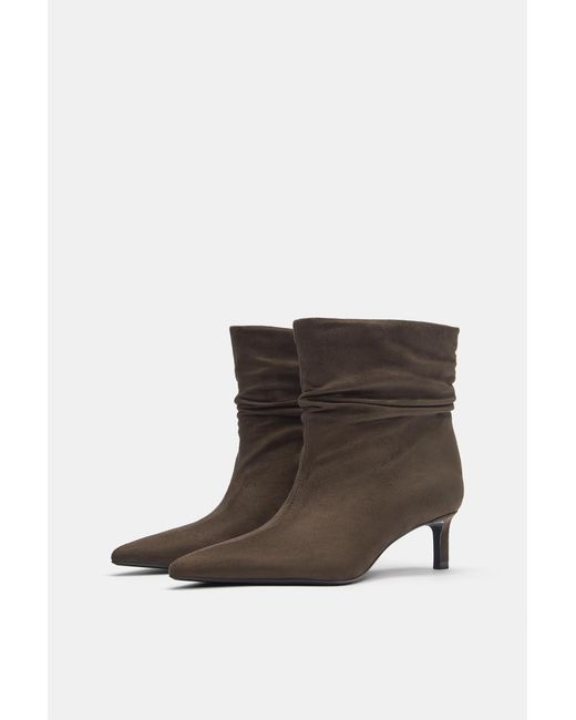 Pull&Bear Brown Ruched Heel Ankle Boots