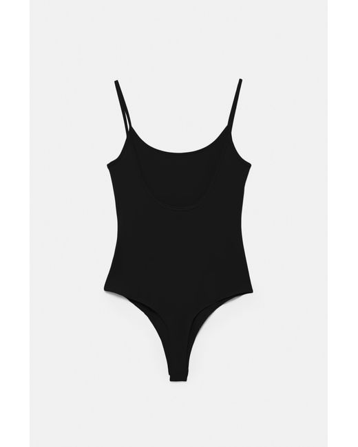Pull&Bear Black Polyamide Bodysuit With Thin Straps