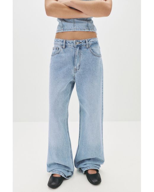 Pull&Bear Blue Glitzer-Baggy-Straight-Jeans