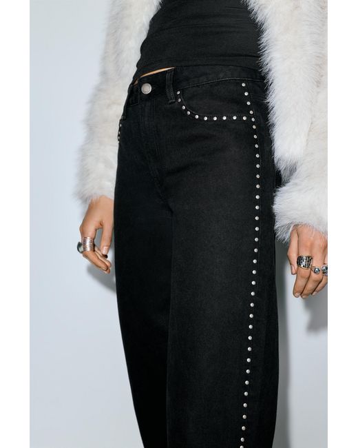 Pull&Bear White Straight-Leg Jeans With Stud Details