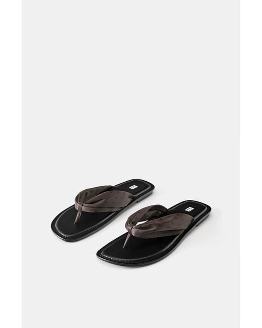 Pull&Bear Blue Polka Dot Flat Slider Sandals