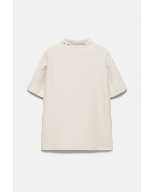 Pull&Bear White Textured Short Sleeve Polo Shirt for men