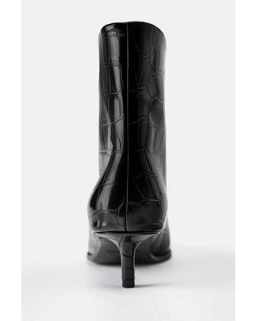 Pull&Bear Black Textured High-Heel Ankle Boots