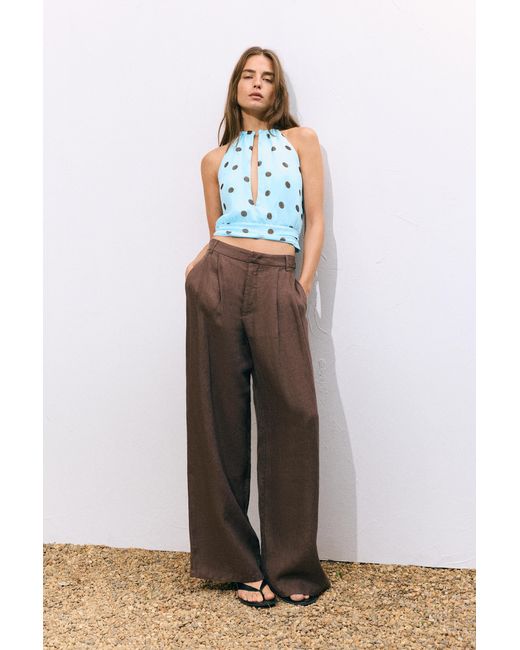 Pull&Bear Green Polka Dot Halter Top With Cutout