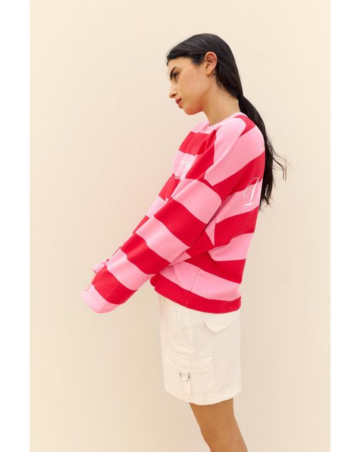 Pull&Bear Red Oversize Striped Sweatshirt