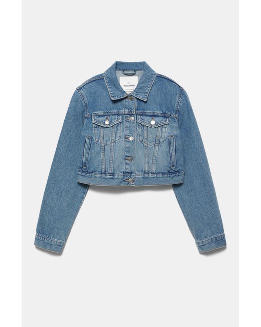 Pull&Bear Cropped Spijkerjack in het Blue