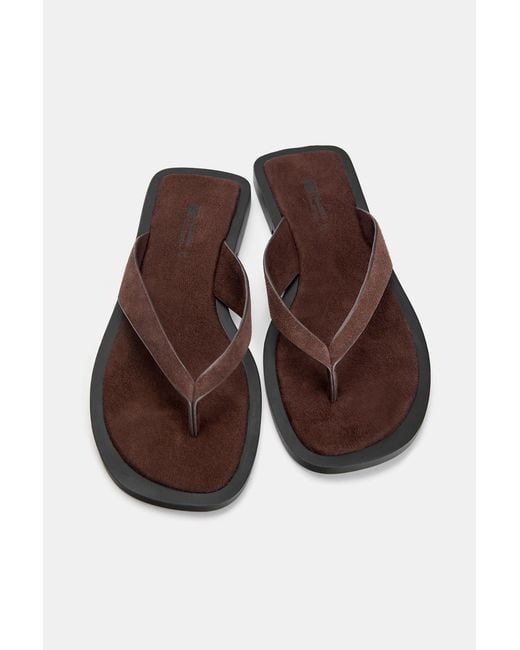 Pull&Bear Brown Flat Leather Sandals
