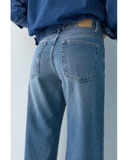 Pull&Bear Blue Straight-Leg Baggy Jeans With Rhinestones