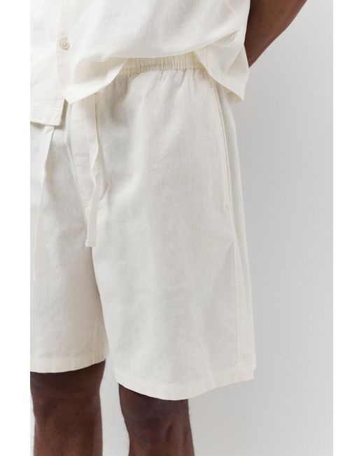 Pull&Bear White Linen Blend Jogger Bermuda Shorts for men