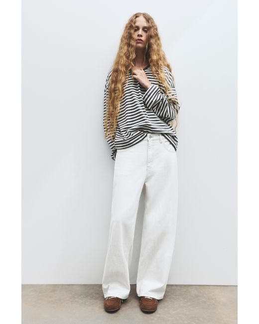 Pull&Bear White Textured Baggy Jeans